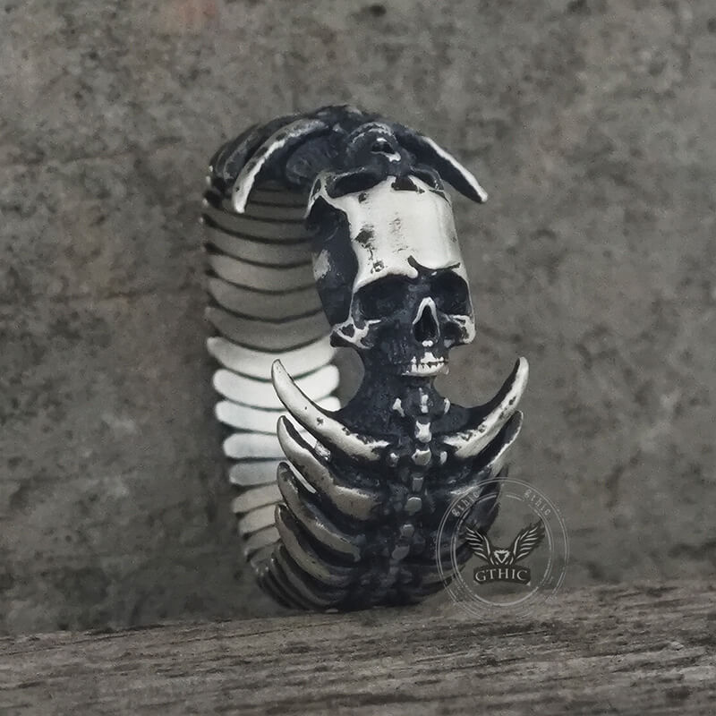 Gothic Skull Head Spine Sterling Silver Ring | Gthic.com