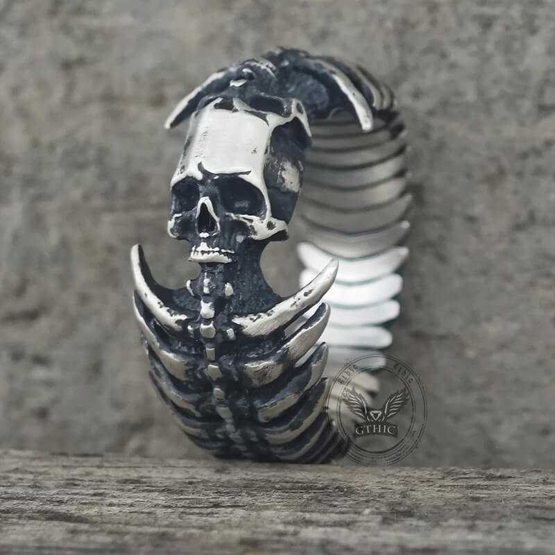 Gothic Skull Head Spine Sterling Silver Ring | Gthic.com