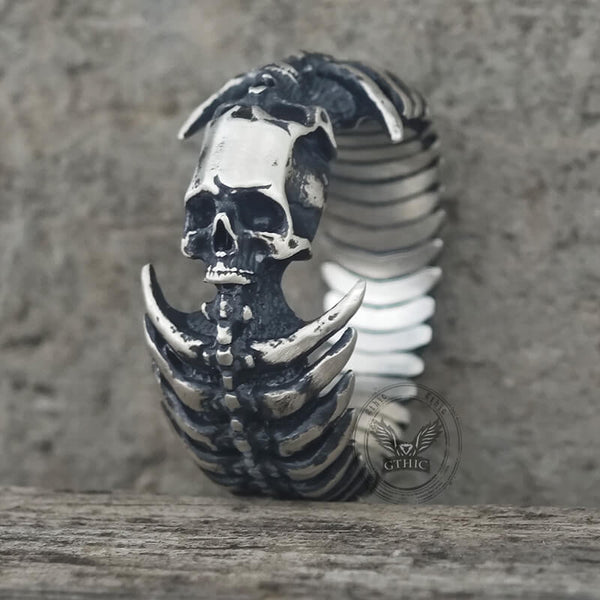 Gothic Skull Head Spine Sterling Silver Ring | Gthic.com