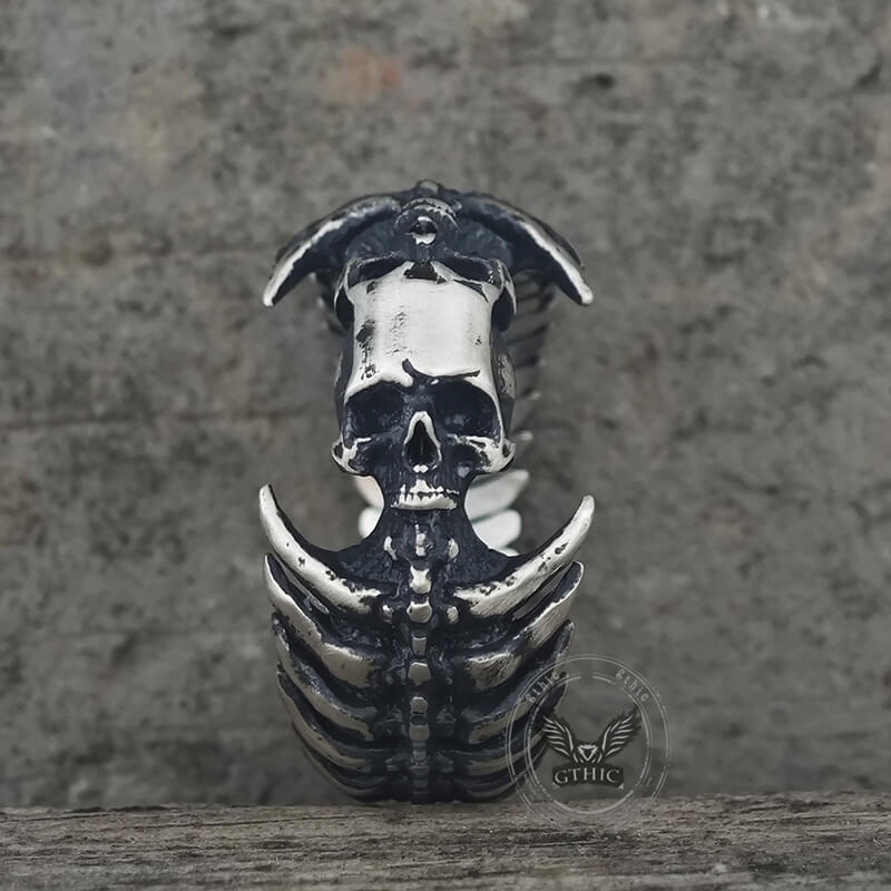 Gothic Skull Head Spine Sterling Silver Ring