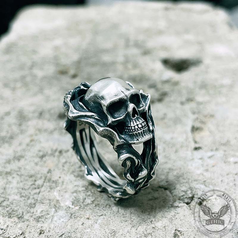 Gothic Skull Head Sterling Silver Ring