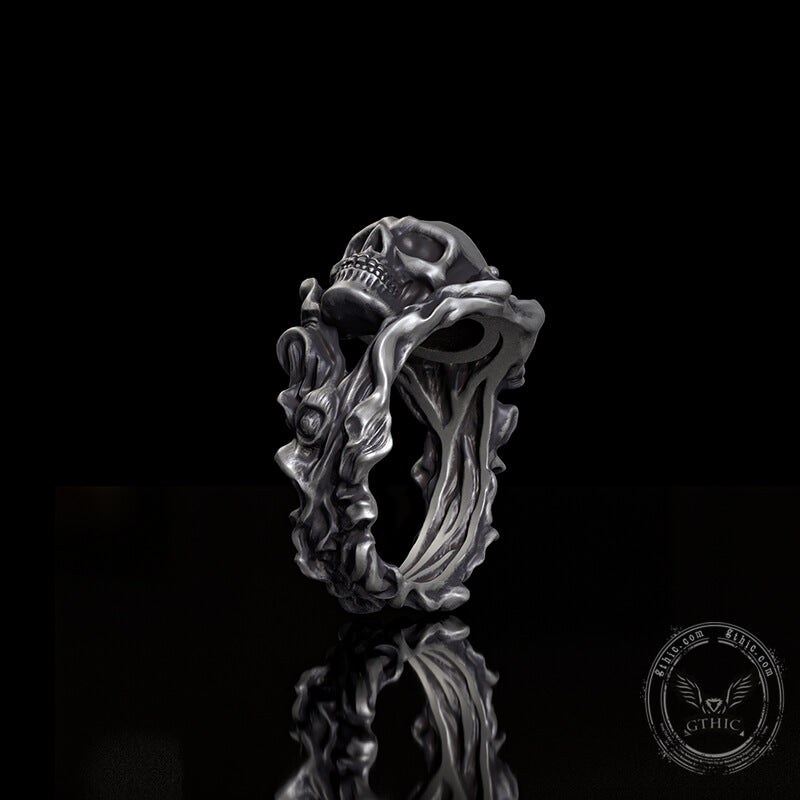 Gothic Skull Head Sterling Silver Ring | Gthic.com
