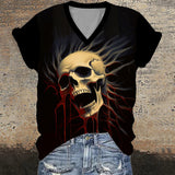Gothic Skull Head V-Neck Short Sleeve T-Shirt | Gthic.com