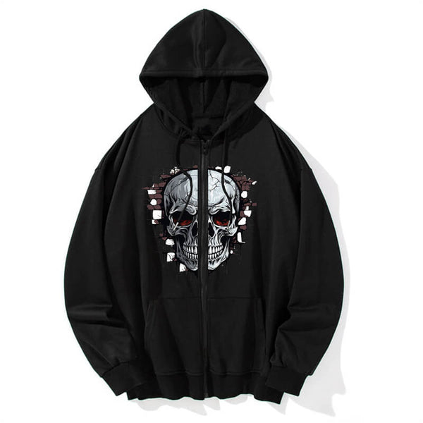 Gothic Skull In The Wall Print Hoodie Coat | Gthic.com