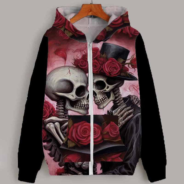 Gothic Skull Love Casual Hoodie Coat | Gthic.com