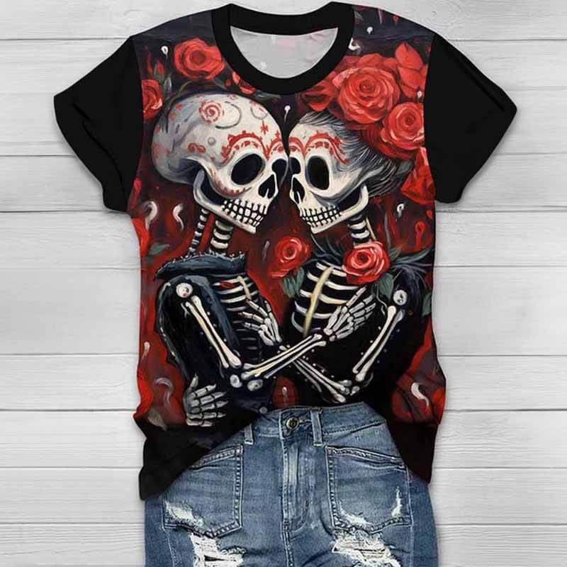 Gothic Skull Love Round Neck Short Sleeve T-Shirt | Gthic.com
