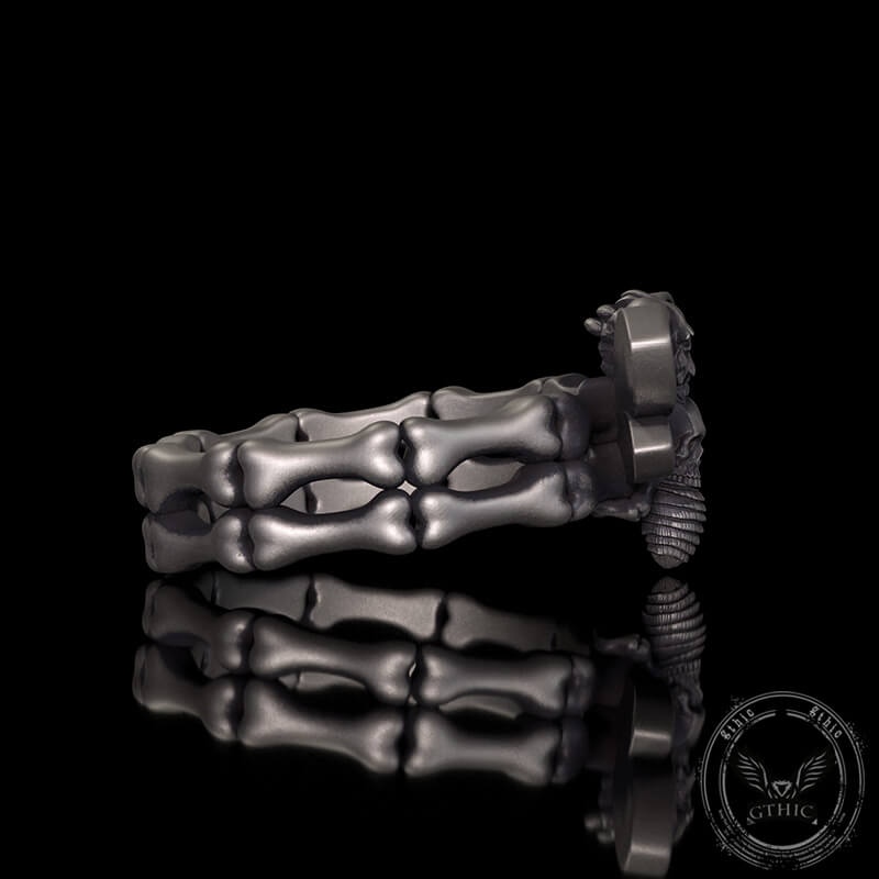 Gothic Skull Moth Bone Gem Sterling Silver Ring