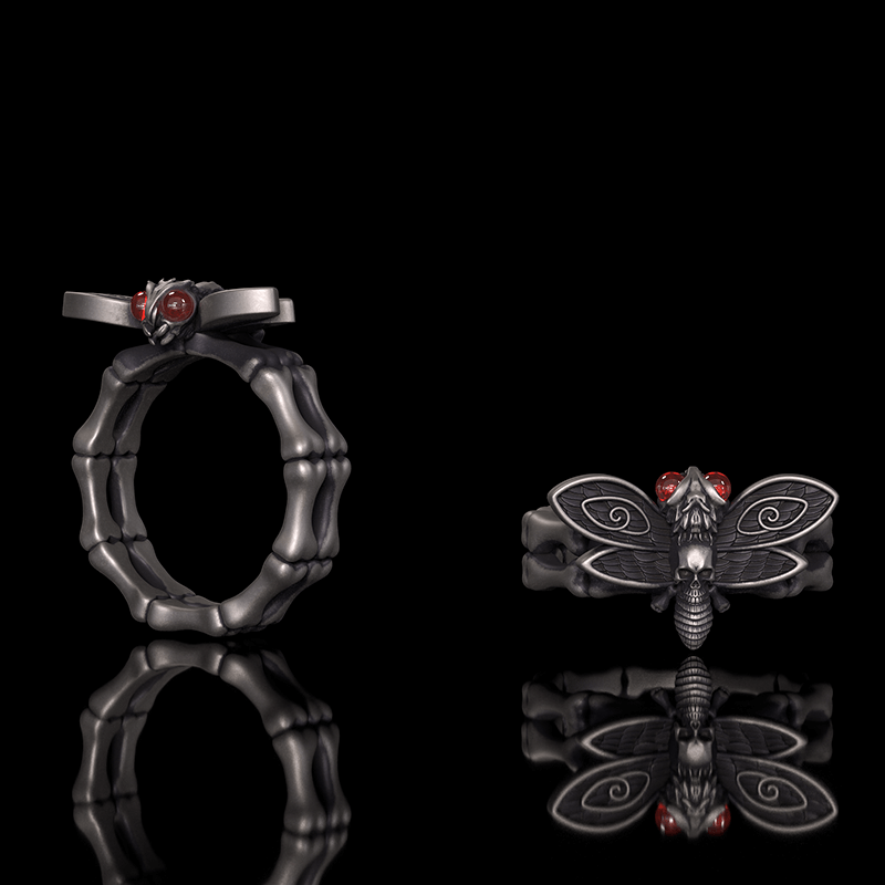Gothic Skull Moth Bone Gem Sterling Silver Ring | Gthic.com