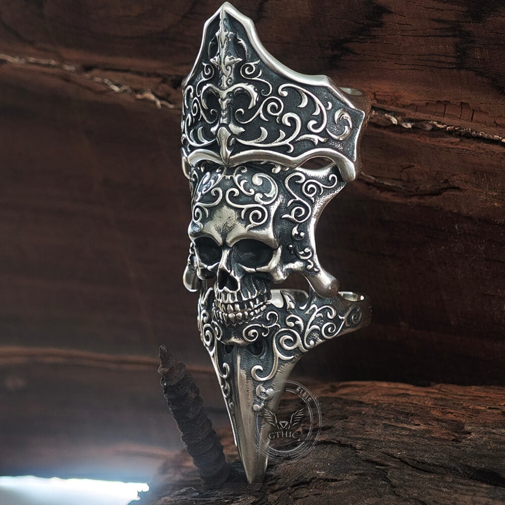 Gothic Skull Patterned Sterling Silver Knuckle Ring
