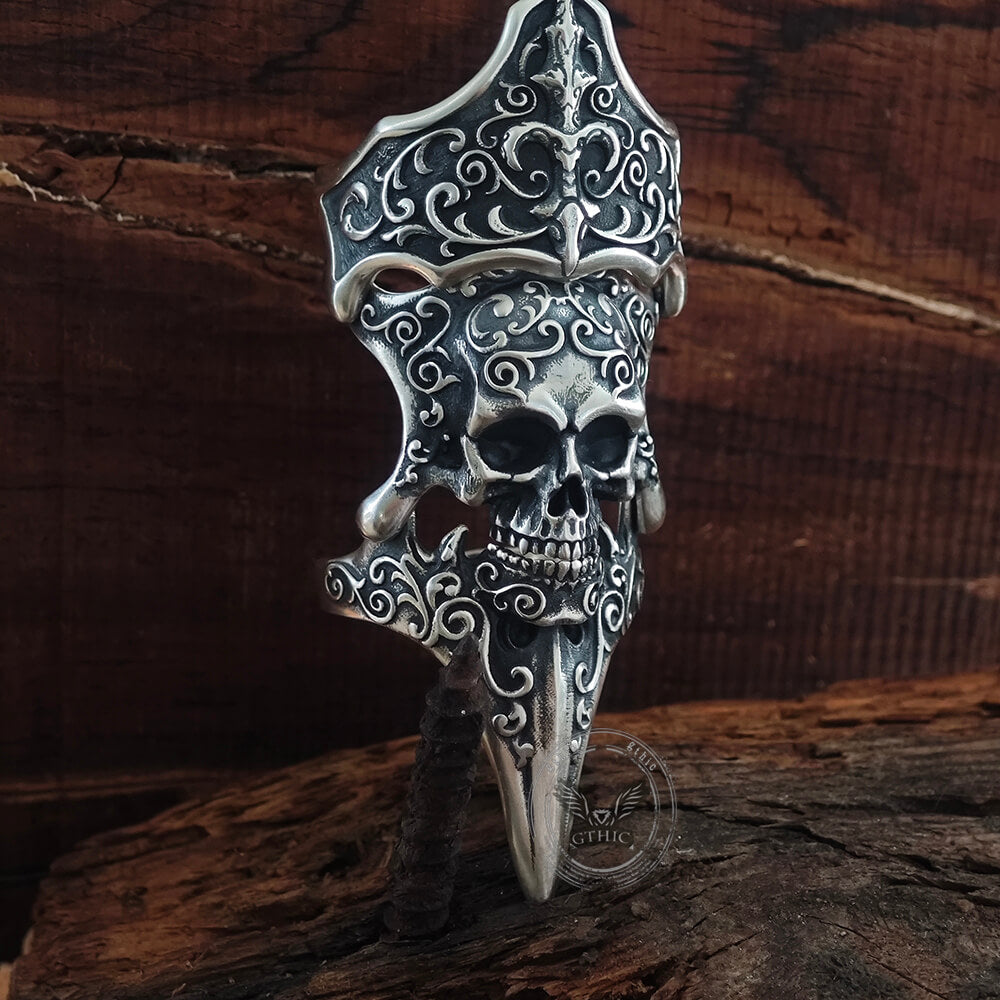 Gothic Skull Patterned Sterling Silver Knuckle Ring