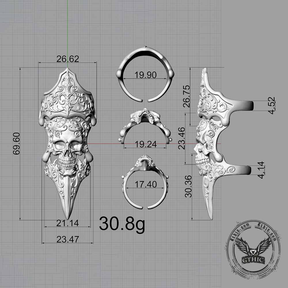 Gothic Skull Patterned Sterling Silver Knuckle Ring