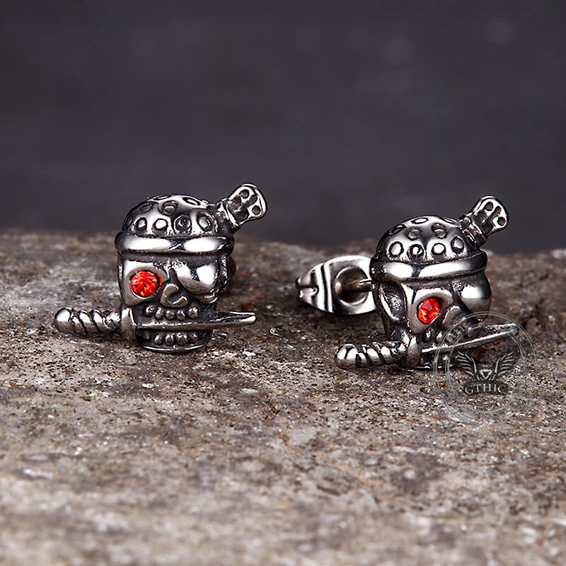 Gothic Skull Pirate Biting Sword Stainless Steel Earrings