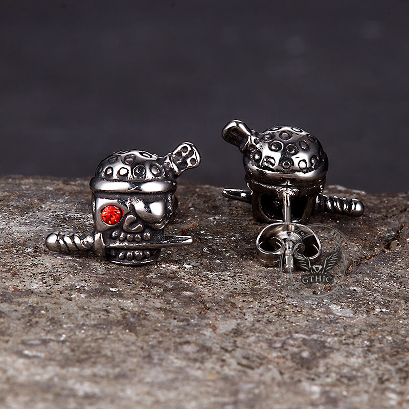 Gothic Skull Pirate Biting Sword Stainless Steel Earrings