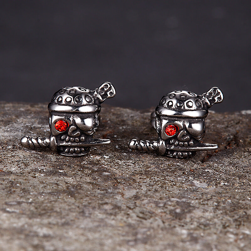Gothic Skull Pirate Biting Sword Stainless Steel Earrings | Gthic.com