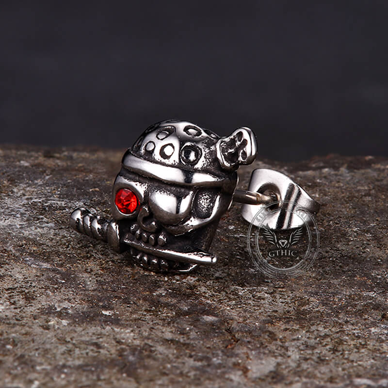 Gothic Skull Pirate Biting Sword Stainless Steel Earrings