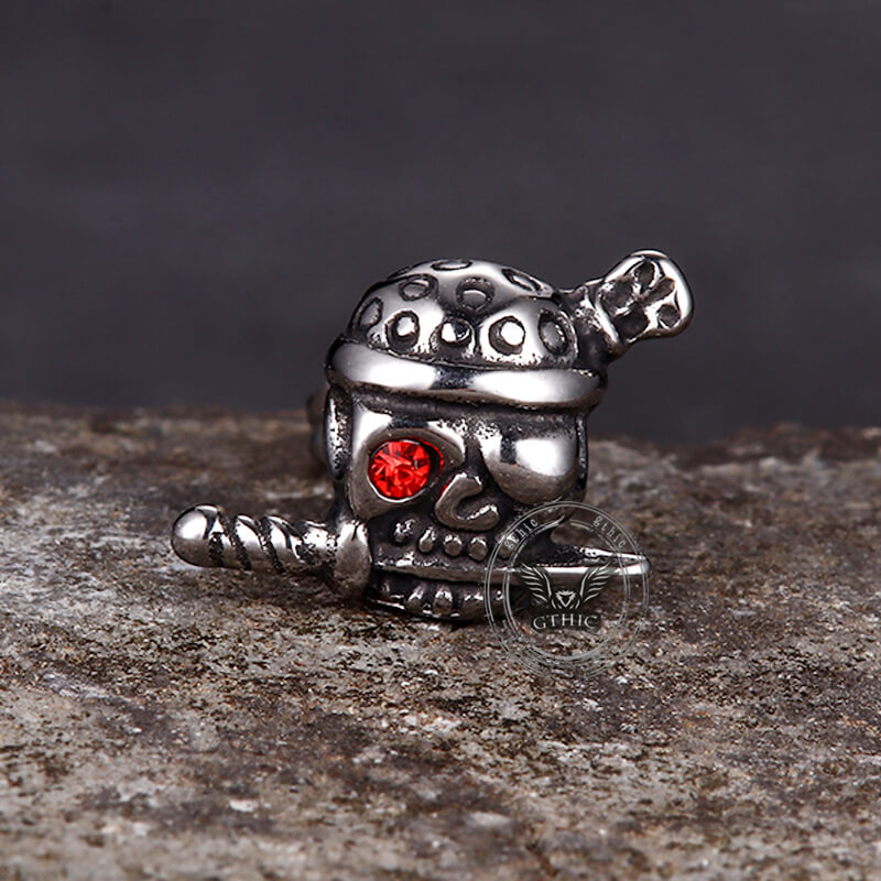 Gothic Skull Pirate Biting Sword Stainless Steel Earrings