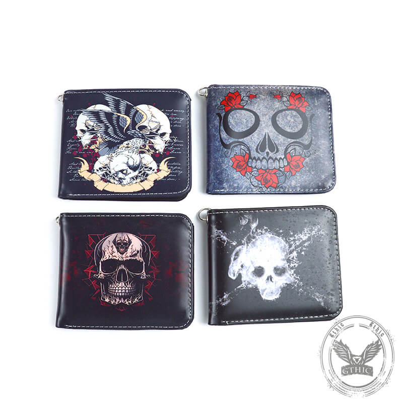 Gothic Skull Print Bifold Chain Wallet 03 | Gthic.com