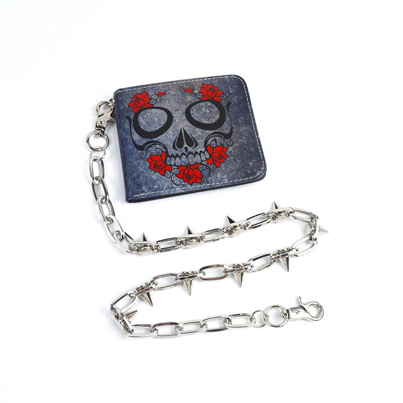 Gothic Skull Print Bifold Chain Wallet 02 | Gthic.com