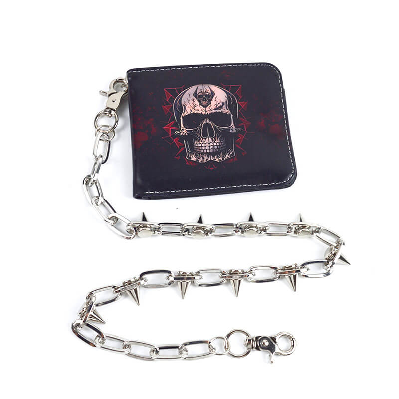 Gothic Skull Print Bifold Chain Wallet