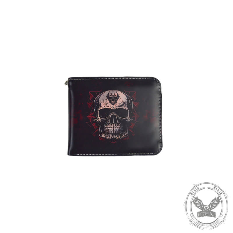 Gothic Skull Print Bifold Chain Wallet