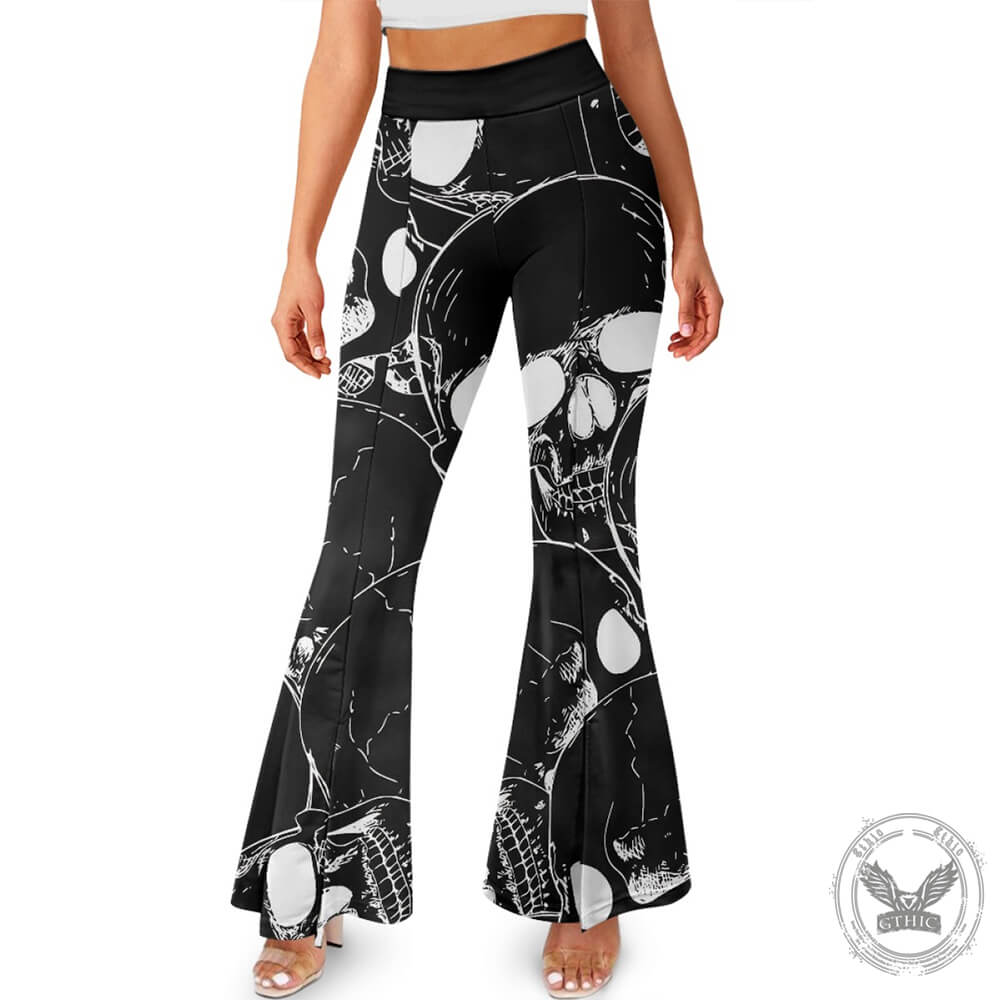 Gothic Skull Print High Waist Flared Pants | Gthic.com