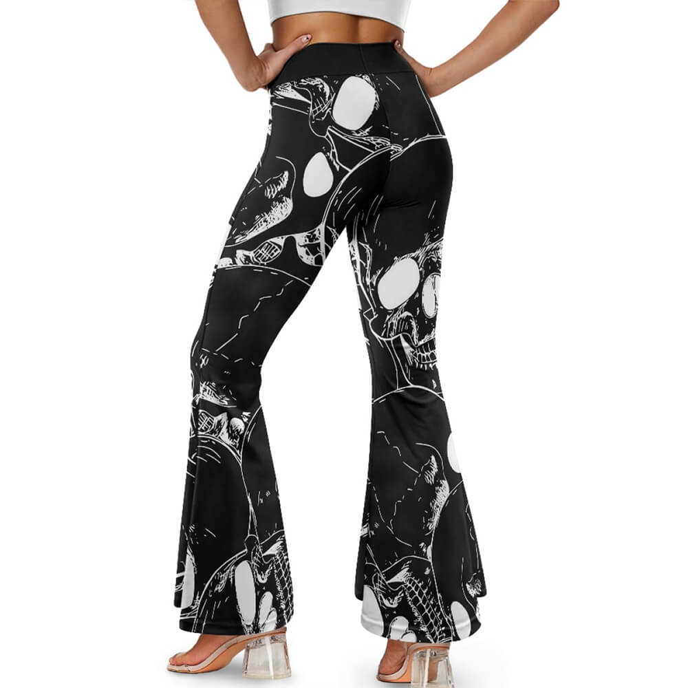 Gothic Skull Print High Waist Flared Pants | Gthic.com