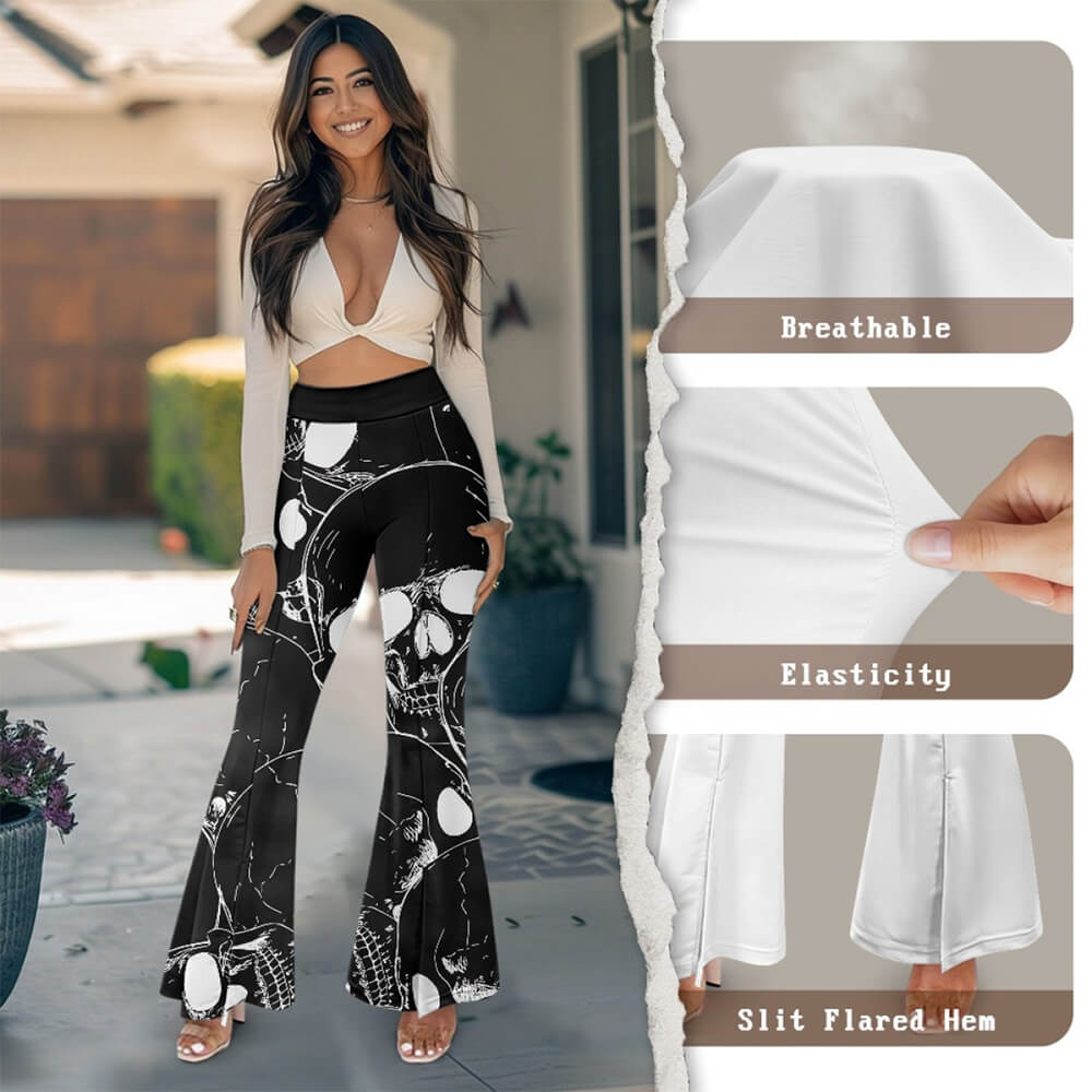 Gothic Skull Print High Waist Flared Pants | Gthic.com