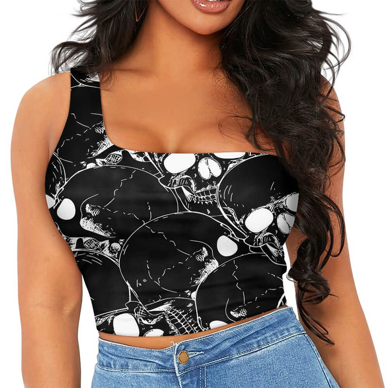 Gothic Skull Print Off-The-Shoulder One-Sided Sling Vest