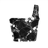 Gothic Skull Print Off-The-Shoulder One-Sided Sling Vest