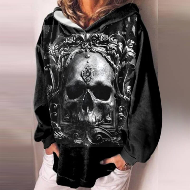 Gothic Skull Print Pullover Hoodie | Gthic.com