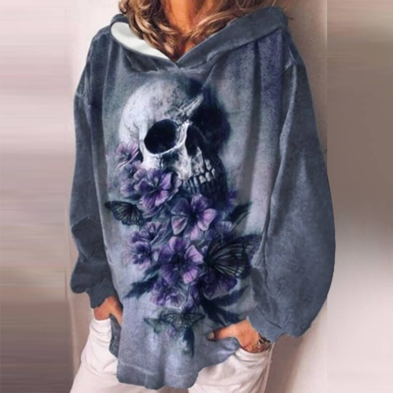 Gothic Skull Print Pullover Hoodie | Gthic.com