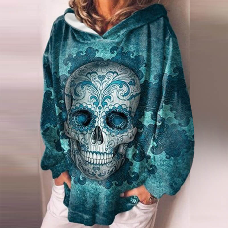 Gothic Skull Print Pullover Hoodie | Gthic.com