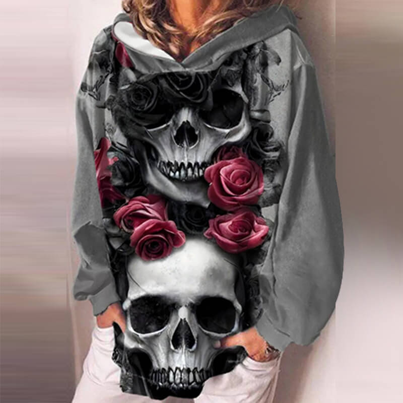 Gothic Skull Print Pullover Hoodie | Gthic.com