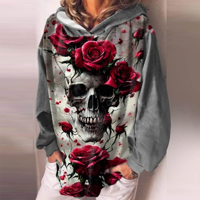 Gothic Skull Print Pullover Hoodie | Gthic.com