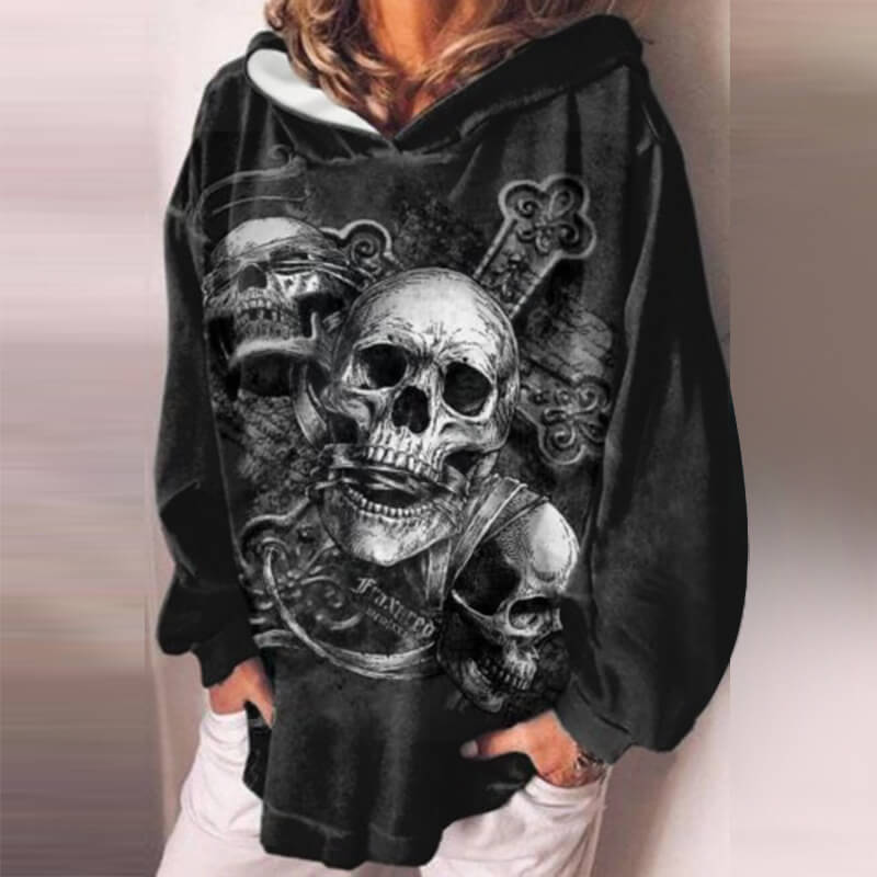 Gothic Skull Print Pullover Hoodie | Gthic.com