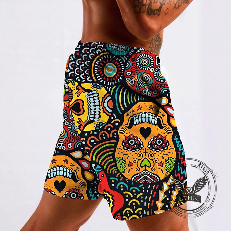 Gothic Skull Print Quick Dry Surf Beach Shorts | Gthic.com