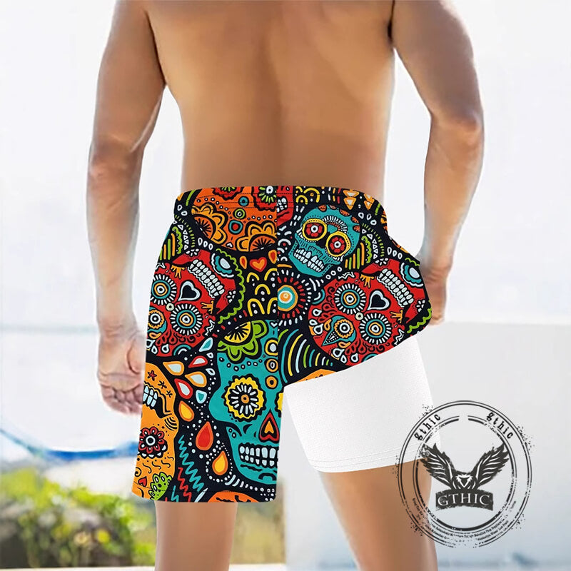 Gothic Skull Print Quick Dry Surf Beach Shorts | Gthic.com