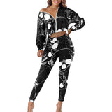 Gothic Skull Print Sexy Cropped Top And Pants Set 02 | Gthic.com