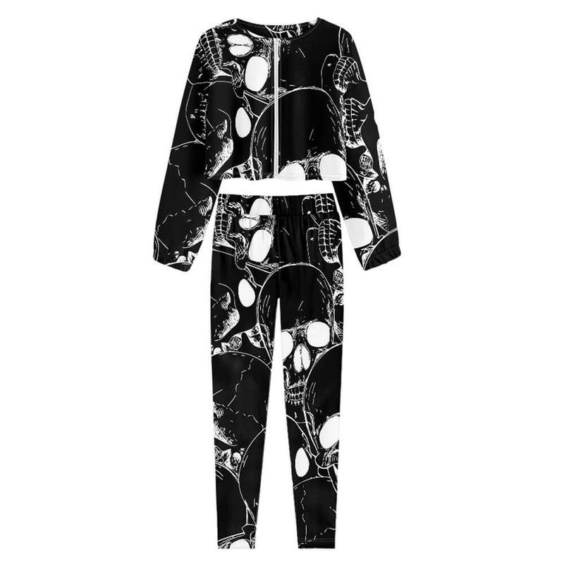 Gothic Skull Print Sexy Cropped Top And Pants Set