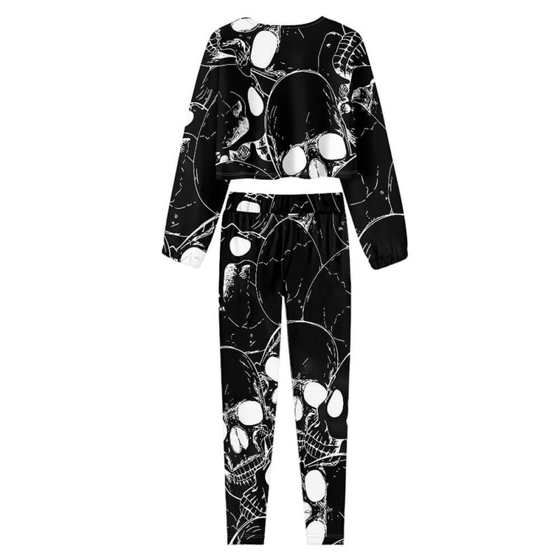 Gothic Skull Print Sexy Cropped Top And Pants Set