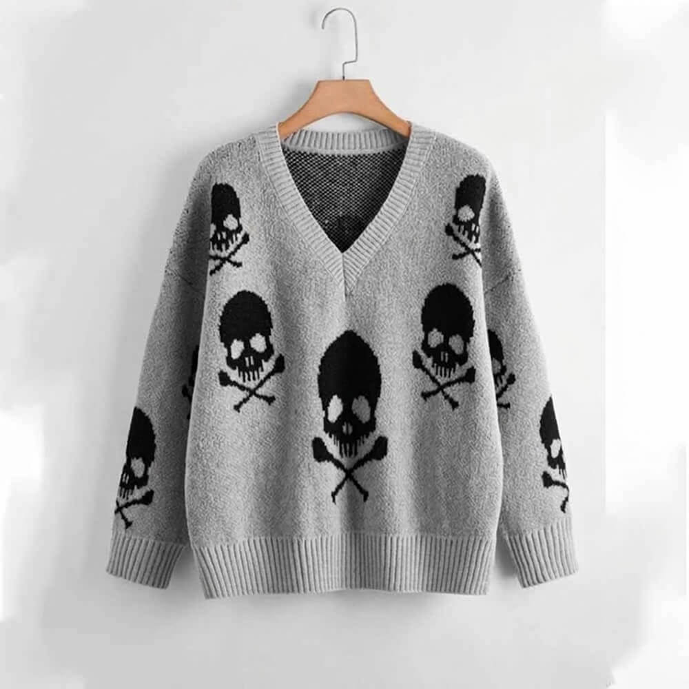 Klassieke losse polyester sweater met doodskopprint