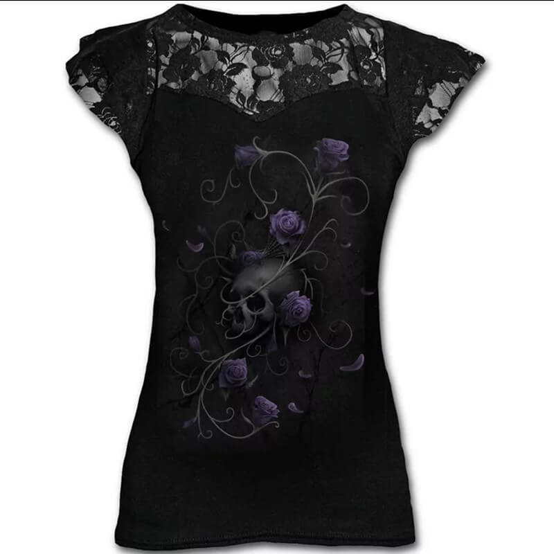 Gothic Skull Print Women’s Long T-shirt | Gthic.com