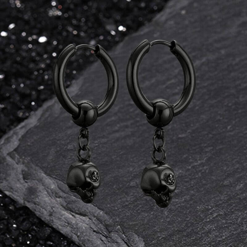 Gothic Skull Stainless Steel Hoop Earrings | Gthic.com