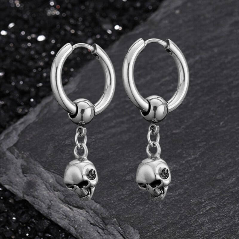 Gothic Skull Stainless Steel Hoop Earrings | Gthic.com