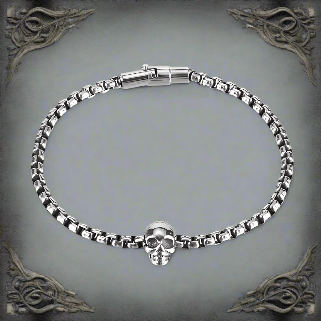 Cupimatch Stainless SteelSkull Bracelet, Mens Skull Bracelet 8mm
