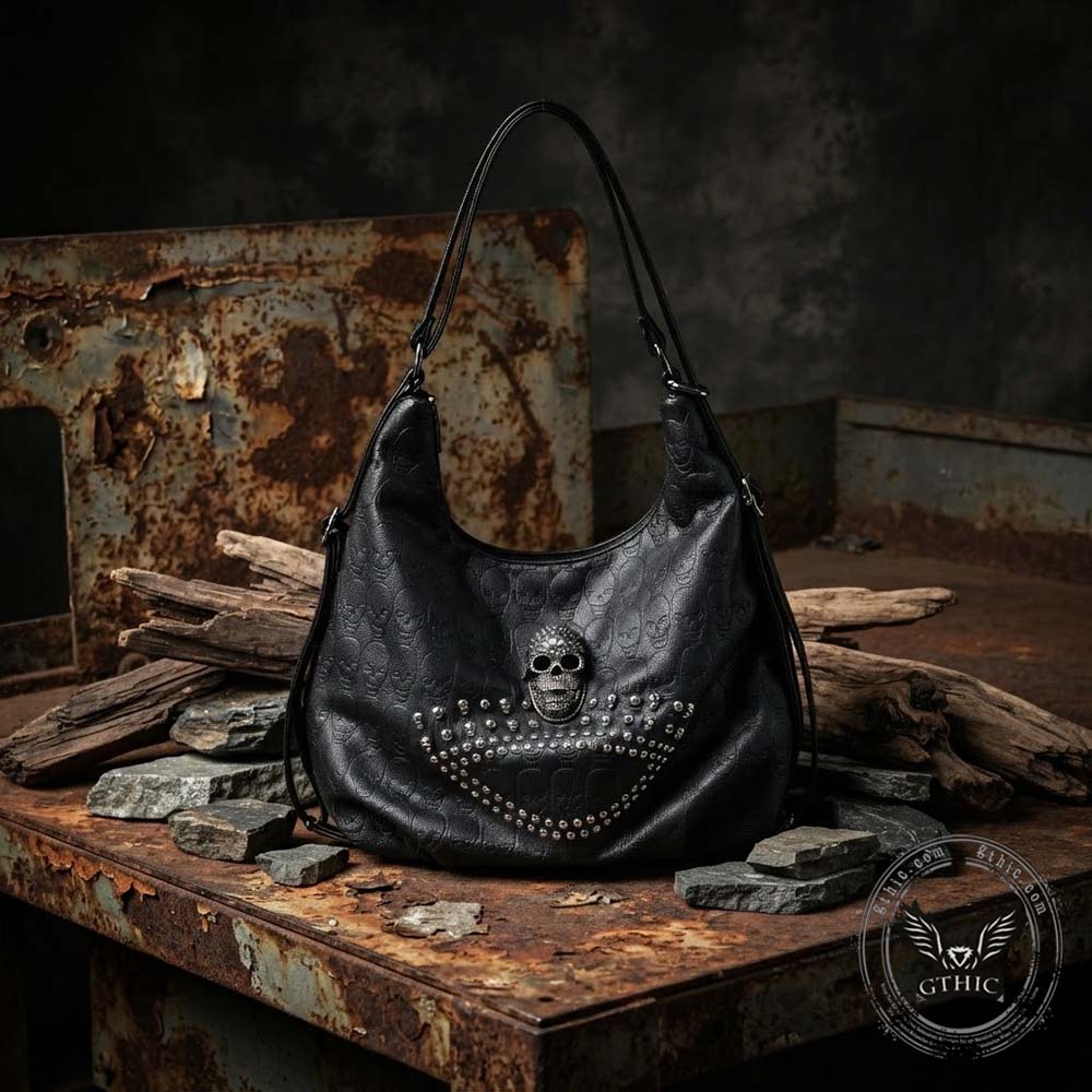 Gothic Skull Studded PU Leather Crossbody Shoulder Bag | Gthic.com
