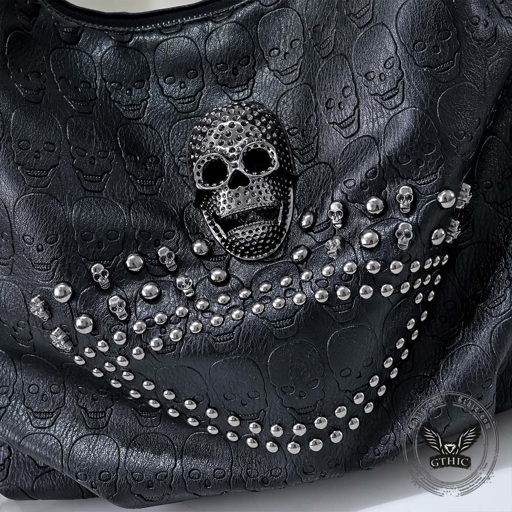 Gothic Skull Studded PU Leather Crossbody Shoulder Bag