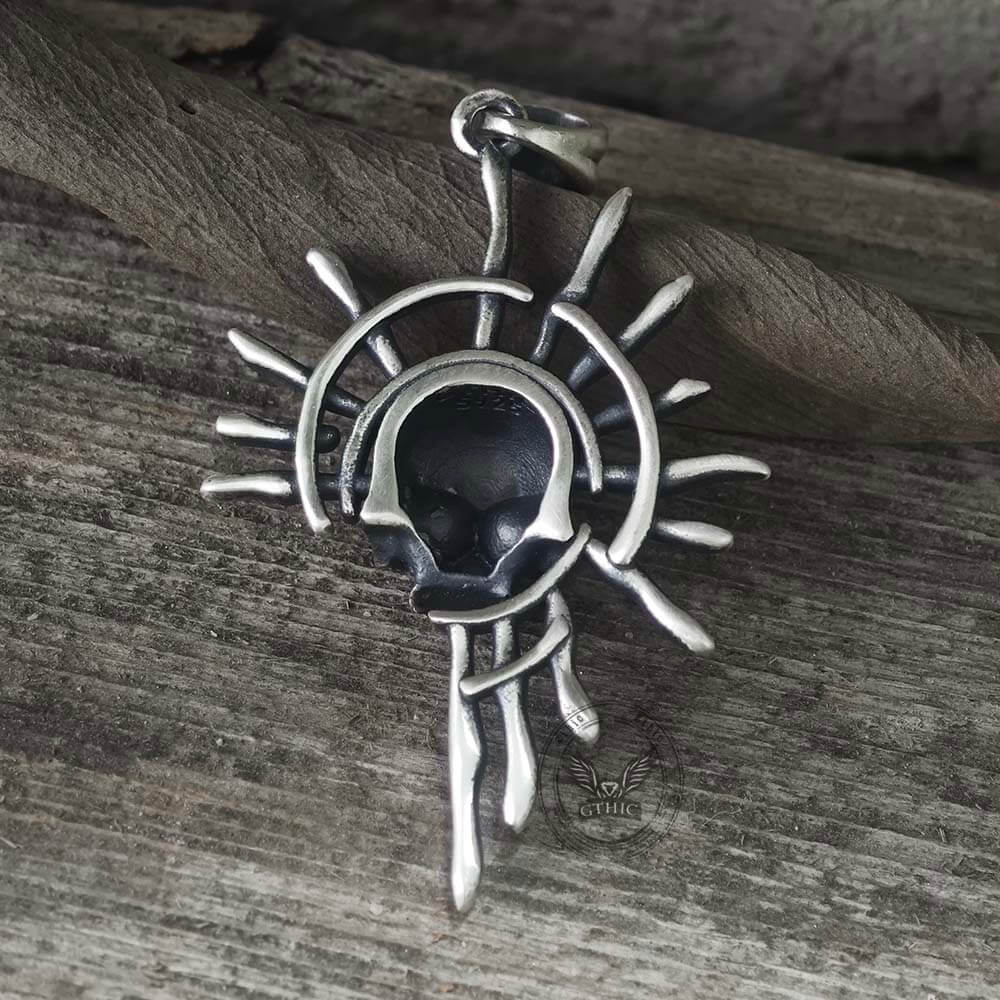 Gothic Skull Sun God Sterling Silver Monster Pendant