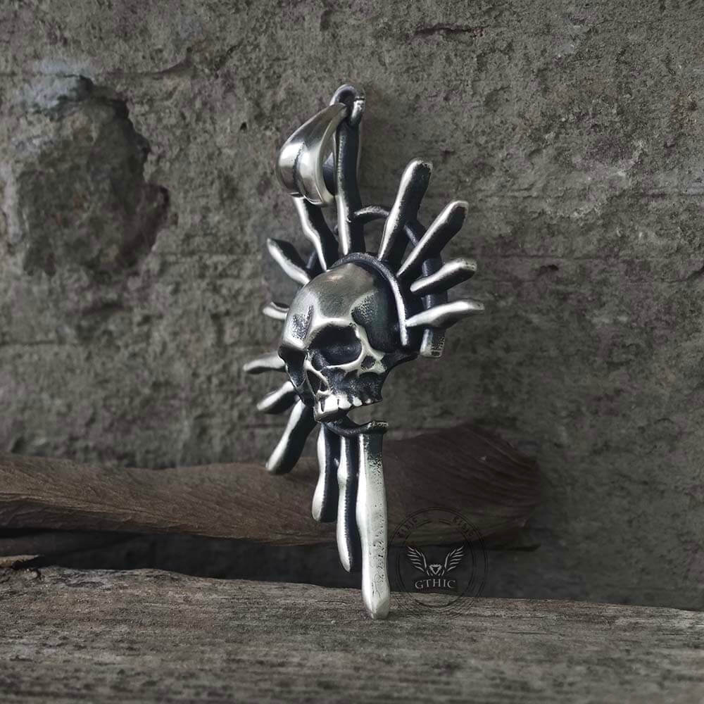 Gothic Skull Sun God Sterling Silver Monster Pendant | Gthic.com