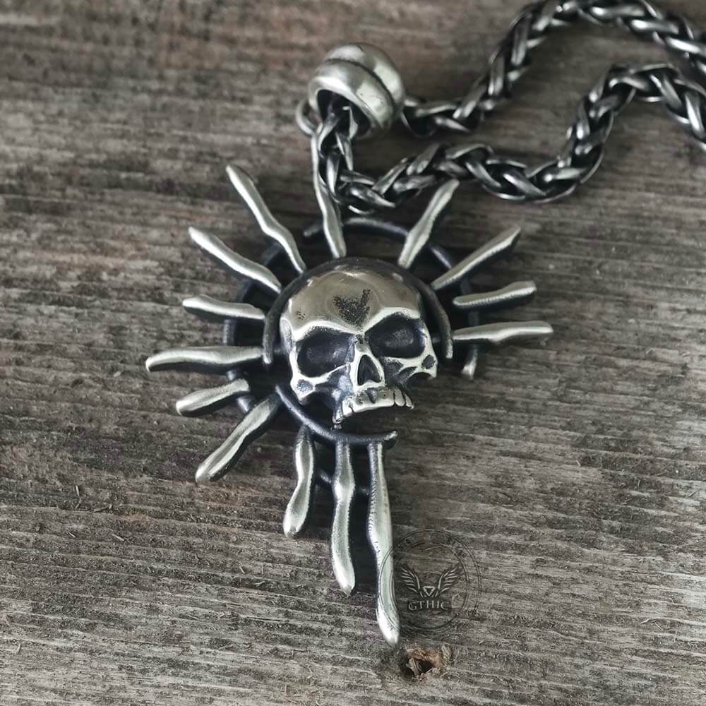 Gothic Skull Sun God Sterling Silver Monster Pendant